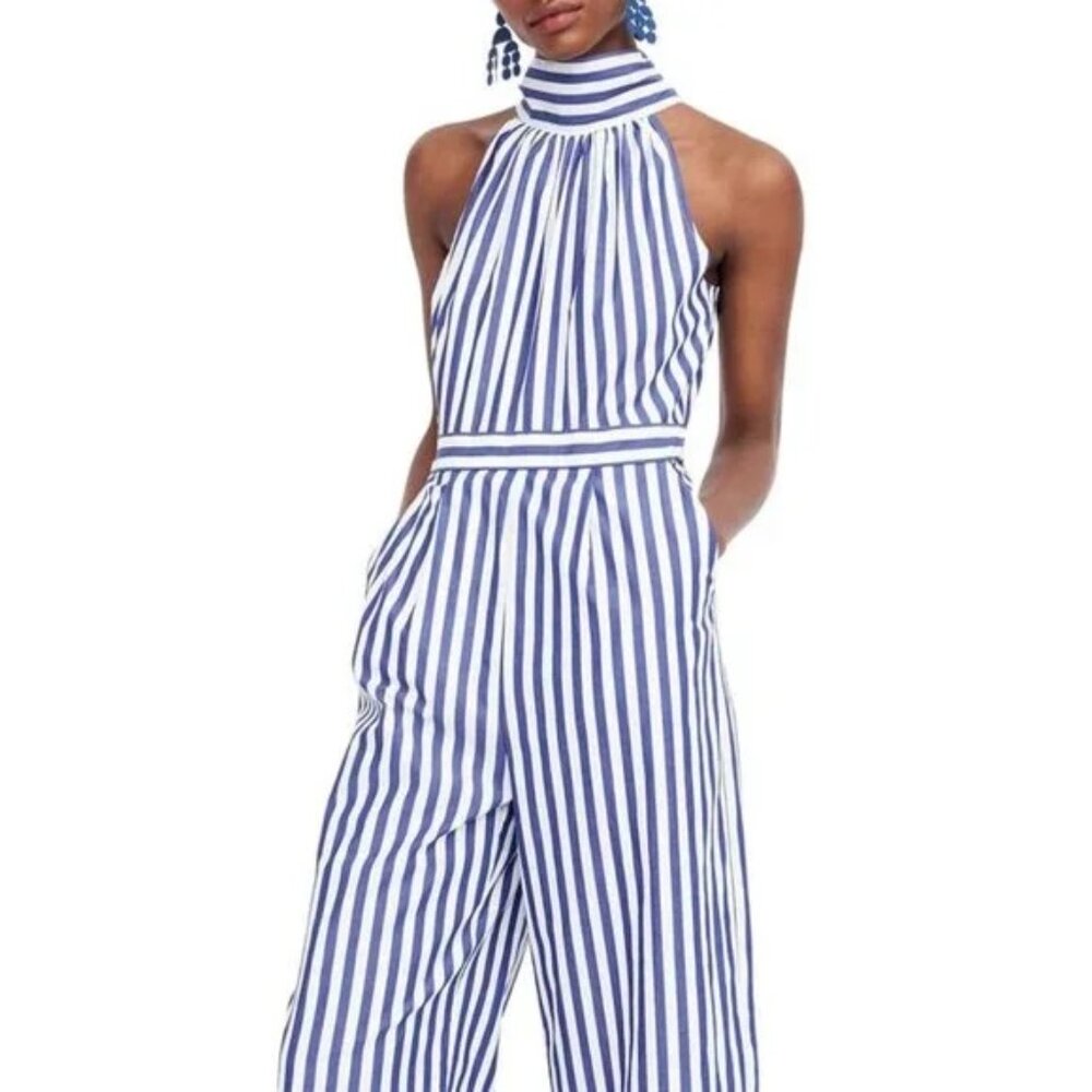 J. Crew Striped Halter Wide Leg Jumpsuit